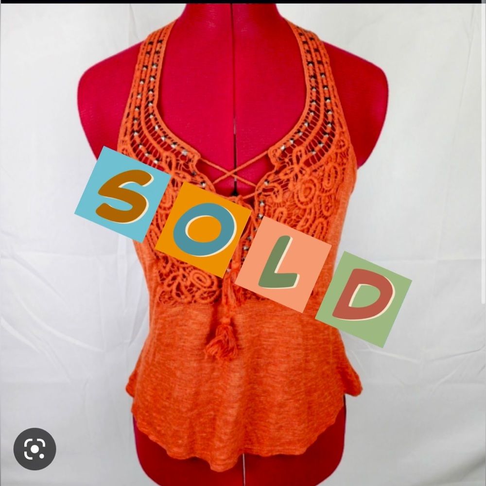 Orange Beaded Detailed Halter Top with Tassels 🍊